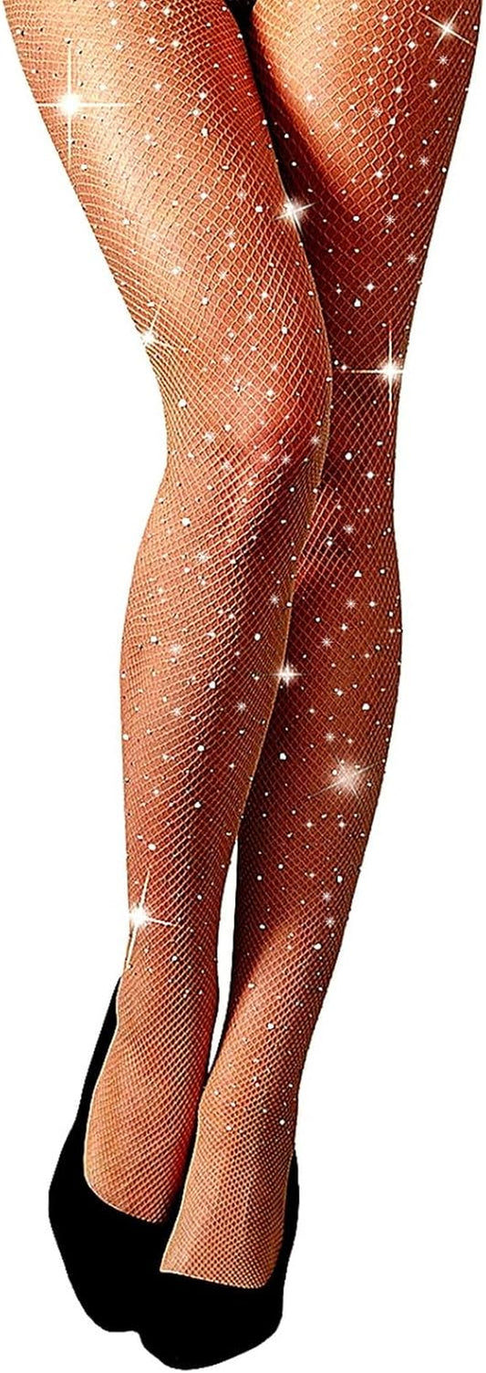 Women'S Fishnets Sparkly Tights High Waist Rhinestone Stockings Sexy Party Pantyhose